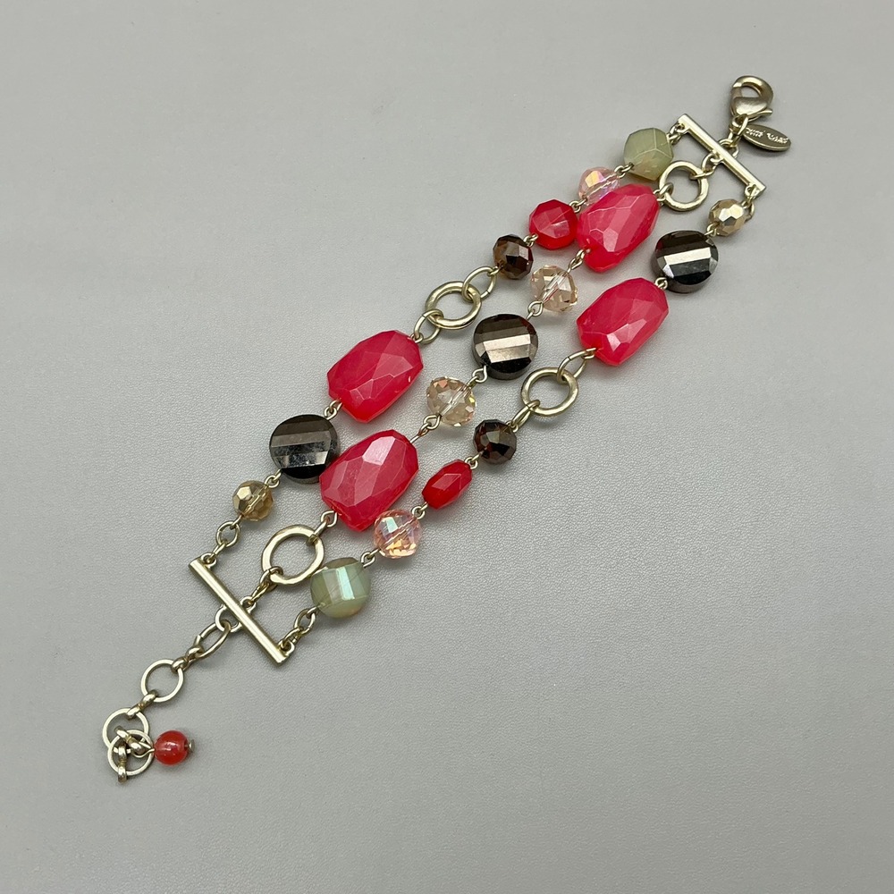 White House Black Market Bracelet Pink Gold Tone Multi Strand Beaded Statement
